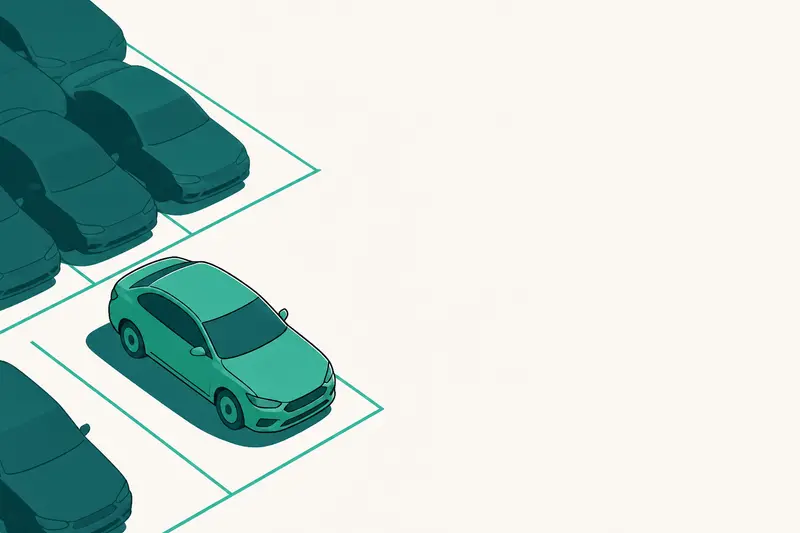 A row of parked cars seen from above, an illustration for the article "How to Start a Car Rental Business With One Car (2026)"