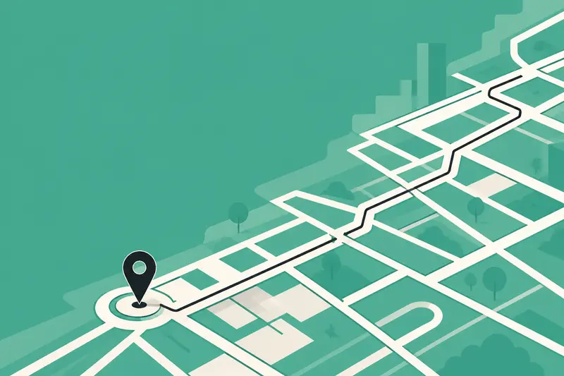 A city route map with one pickup point marked, an illustration for the article "Car Rental Insurance: The Three-Layer Stack"